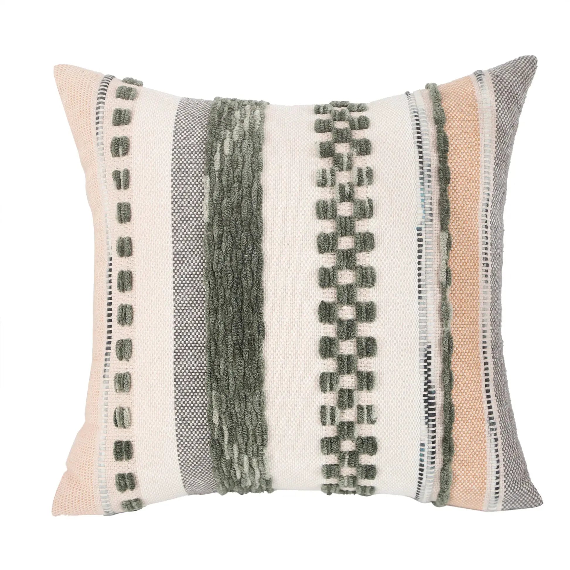 1 pc Boho throw pillow cover 18x18 in, striped chenille cushion, cream beige gray, Simples Market