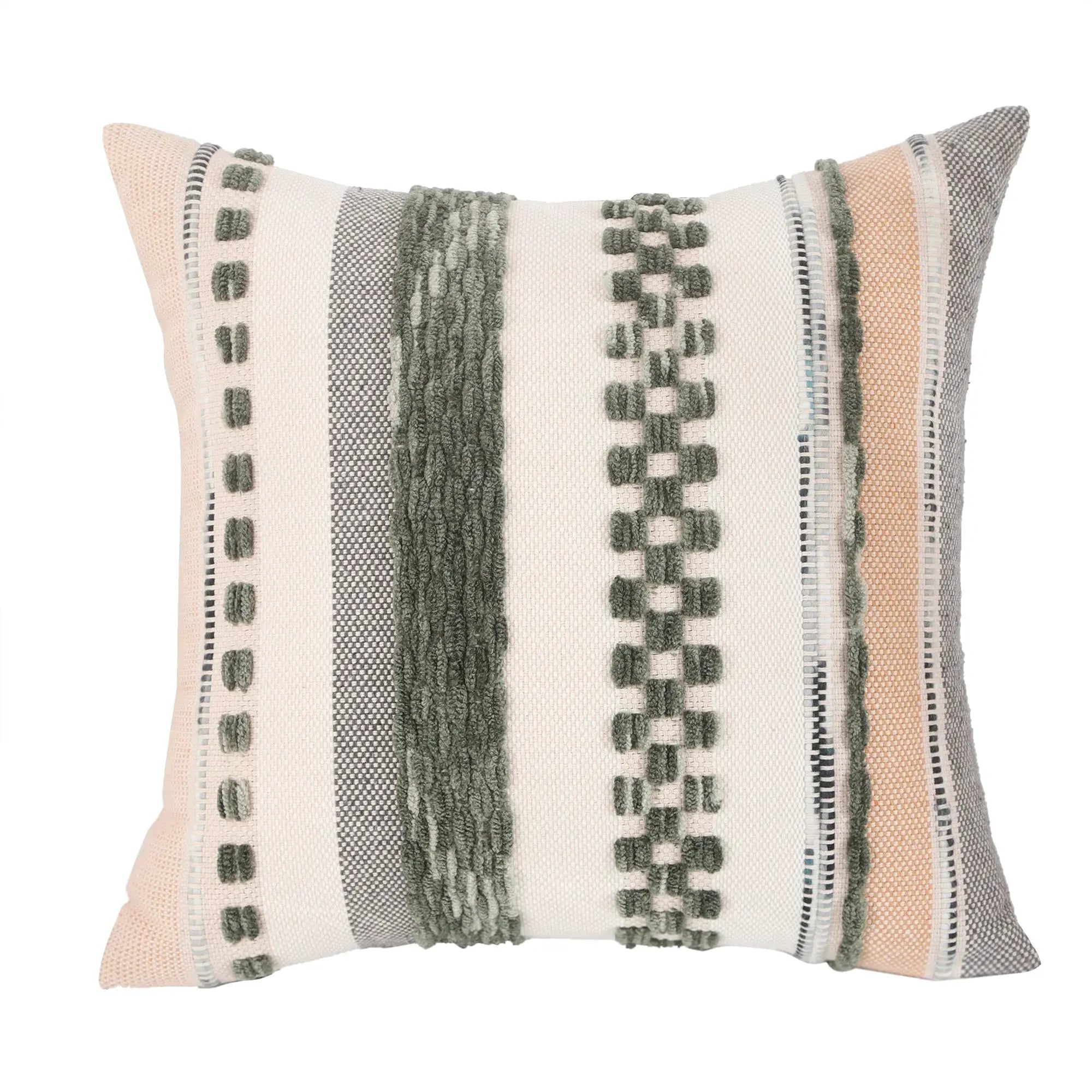 1 pc Boho throw pillow cover 18x18 in, striped chenille cushion, cream beige gray, Simples Market
