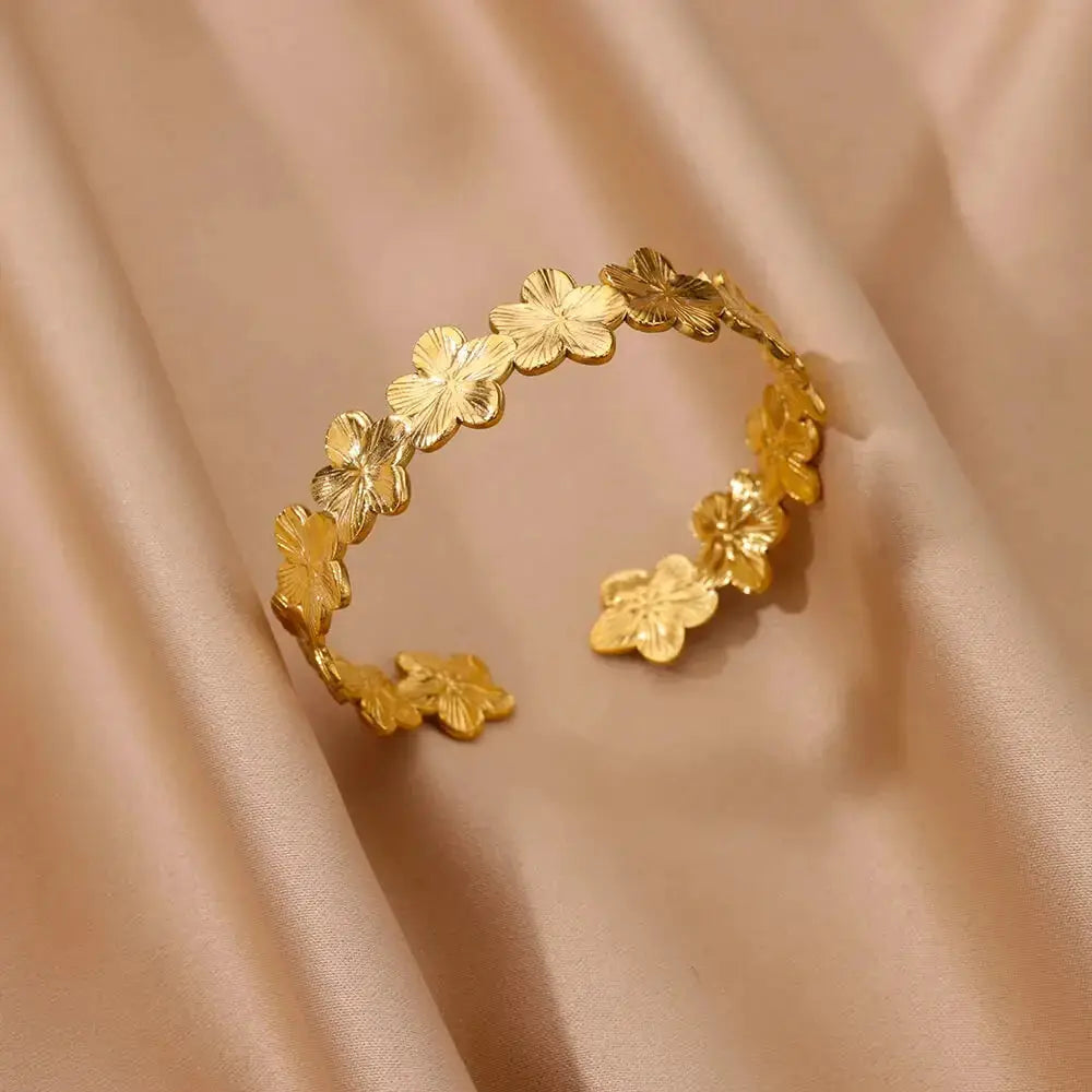 Exquisite Classic Bump Pattern Open Bangle Cuff Bracelet For Women Gold Color Stainless Steel Hand Ornament Gift