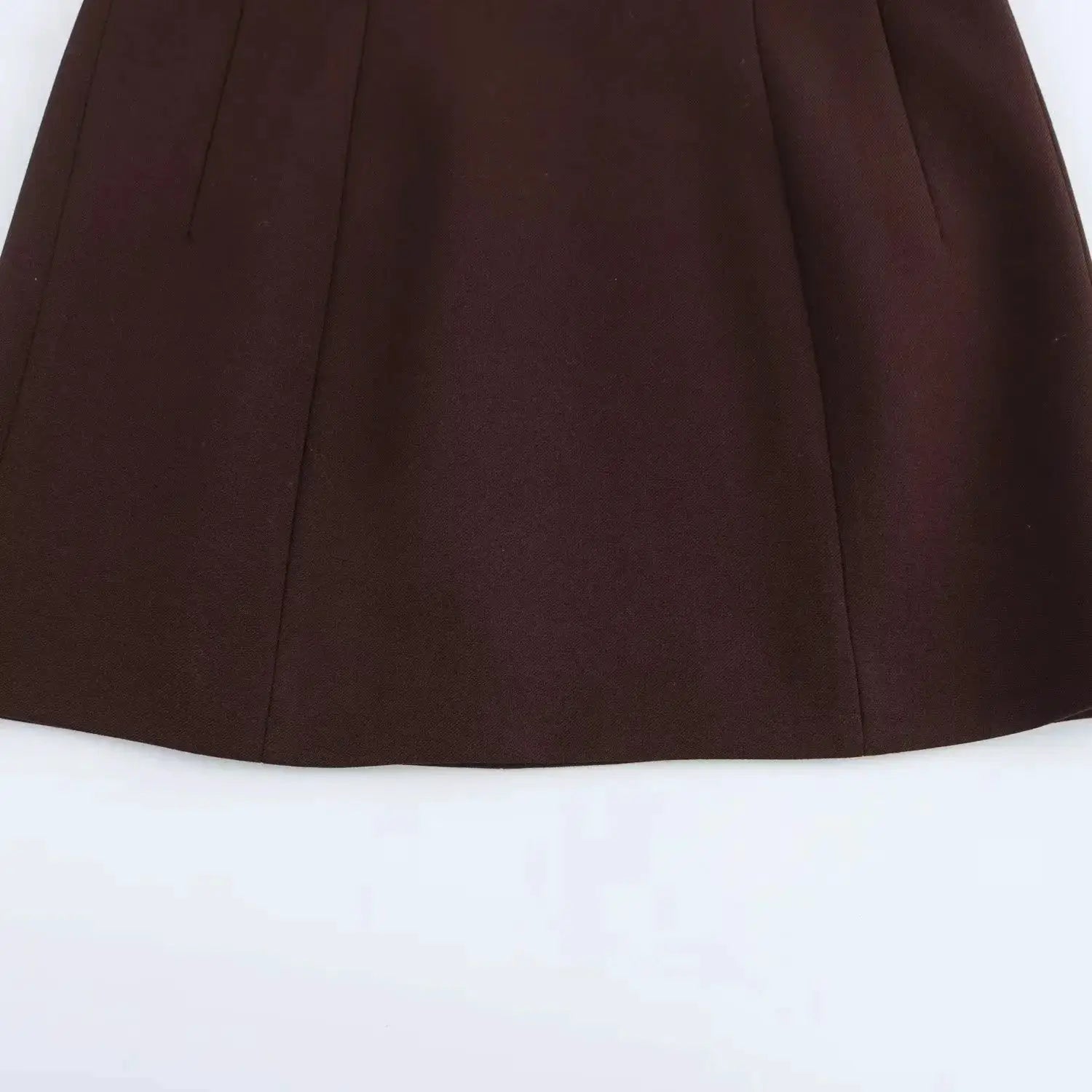 KONDALA brown solid women's A-line skirt with panel seams and curved hem