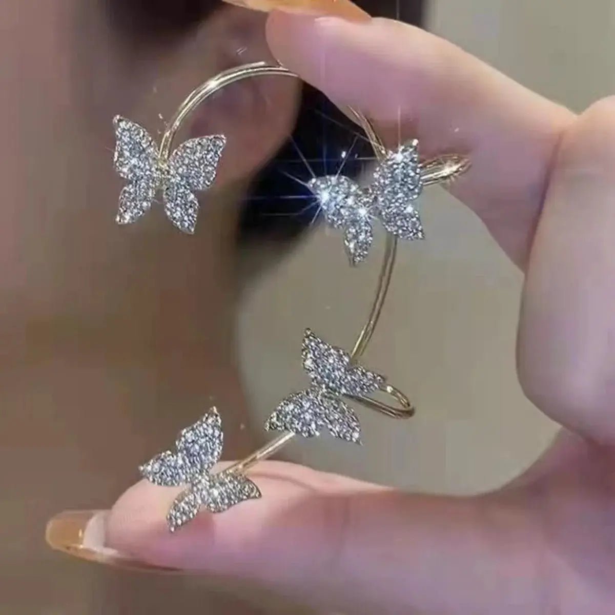 Korean Style Butterfly Ear Clips For Women No Piercing Sparkling Zircon Ear Cuff Earrings Wedding Party Jewelry Gifts - Simples Market