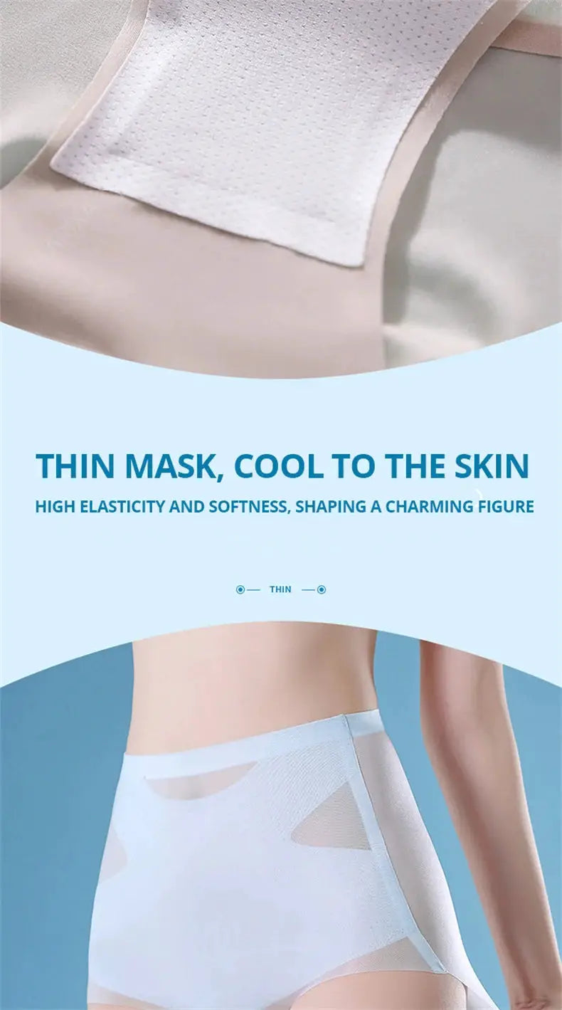 Flarixa ultra-thin ice silk high-waist seamless panties with tummy-control panel in white