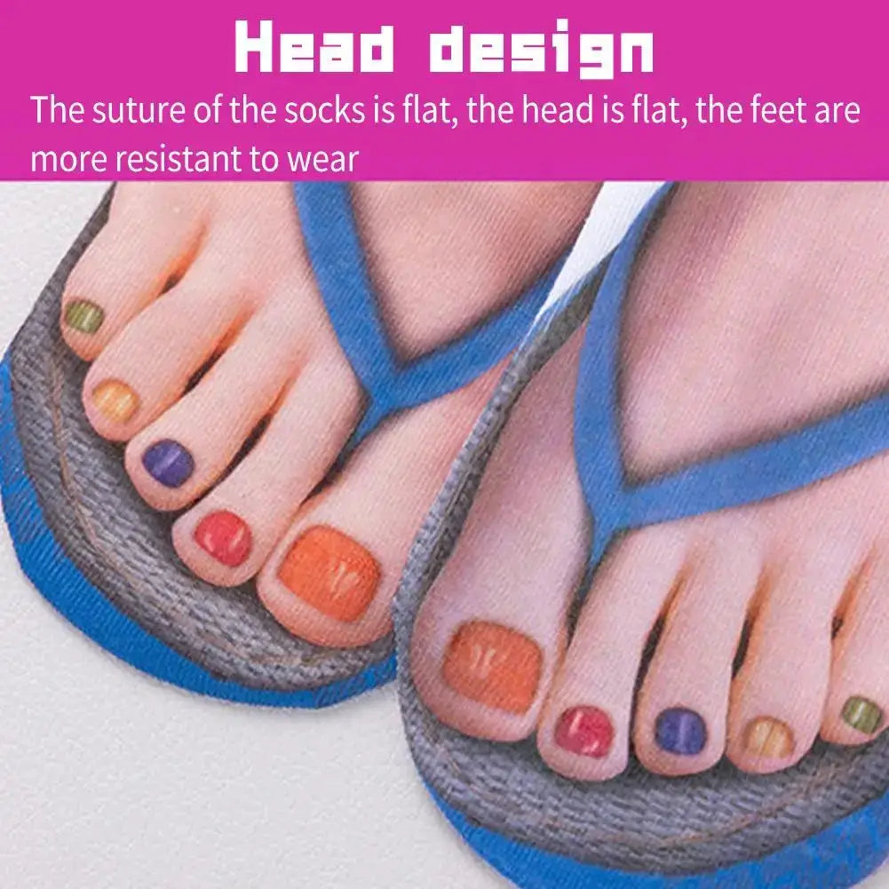 Women 3D Printed Pattern Flip Flop Socks Low Cut Ankle Socks Novelty Hosiery Gift Pair
