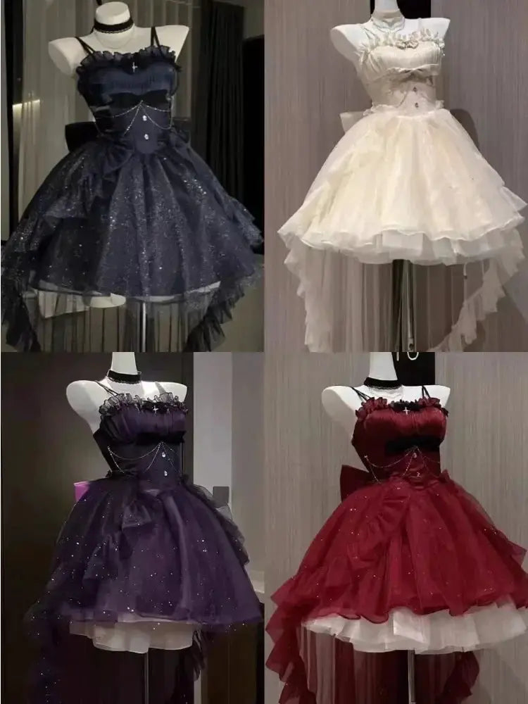 Gothic Y2K Sling Party Dress For Women Harajuku Retro Tulle Ruffles