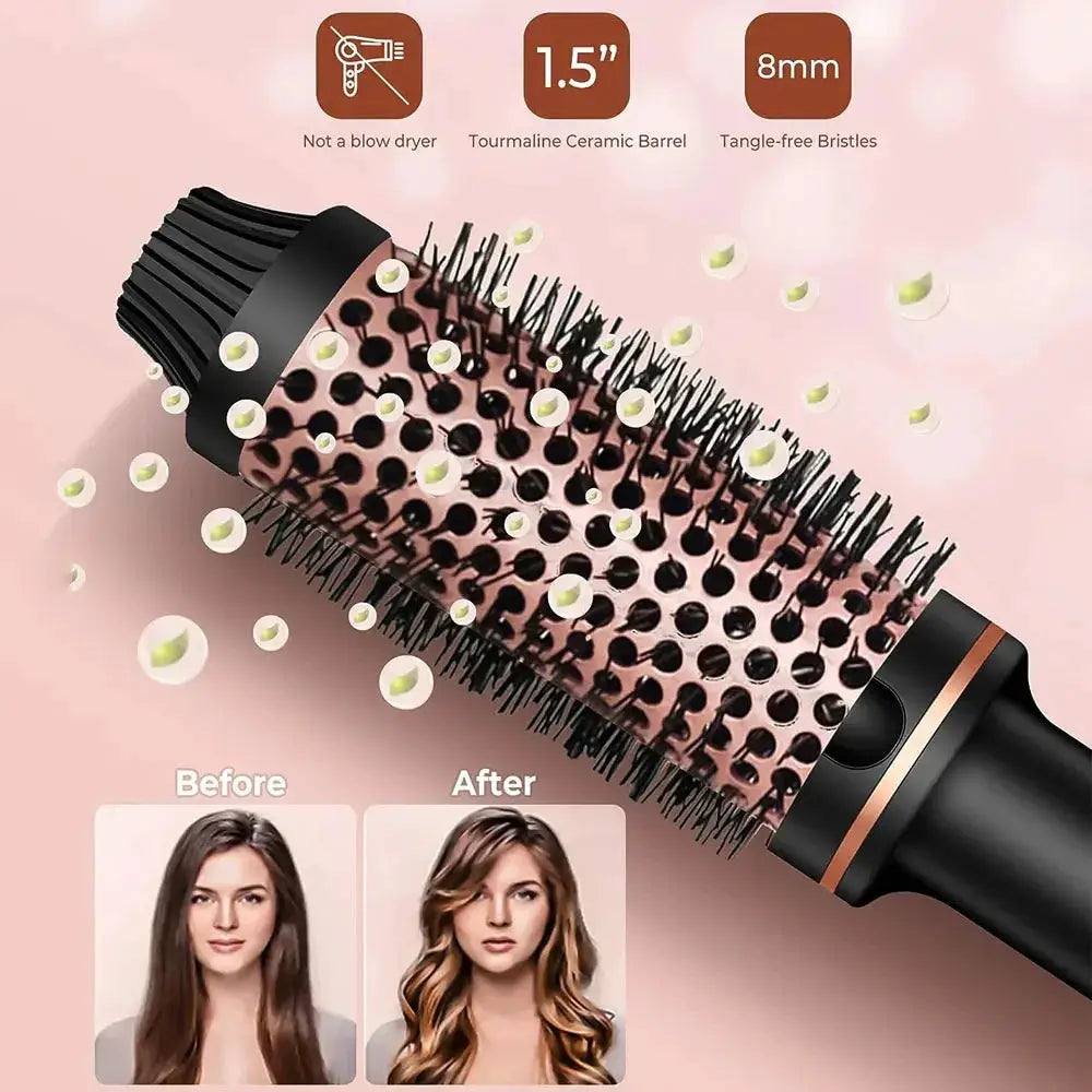 Simples Market 3-in-1 ionic hair curler straightener heated brush with 1.5in tourmaline ceramic barrel