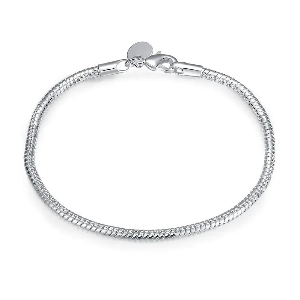Simples Market 925 Sterling Silver Snake Chain Bracelet, 16–23 cm, 3 mm, unisex jewelry