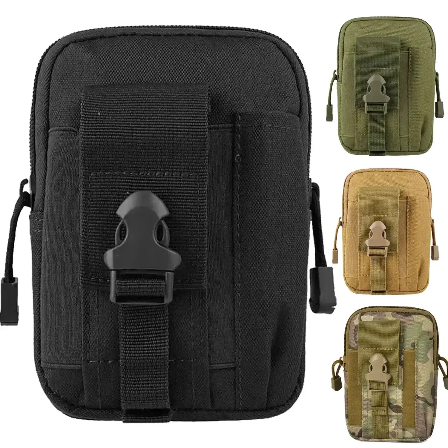 Simples Market leg waist pack belt bag in black with front clip; also shown in green, tan, camo