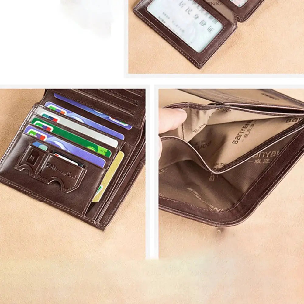 Simples Market PU leather RFID wallet for men; brown, slim vertical cardholder with multiple card slots