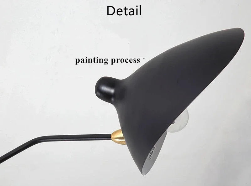 Mouille black matte ceiling lamp, Nordic spider pendant light with curved metal arm and gold accent for room decor