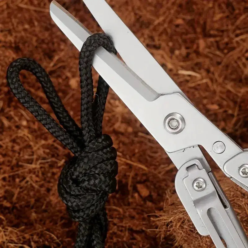 Simples Market portable folding scissors, stainless steel outdoor survival tool with black braided lanyard