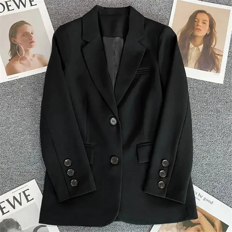 EleganceCo Office Lady Blazer For Women Slim Fit Single Button Notched Collar Jacket With Stretch Jersey