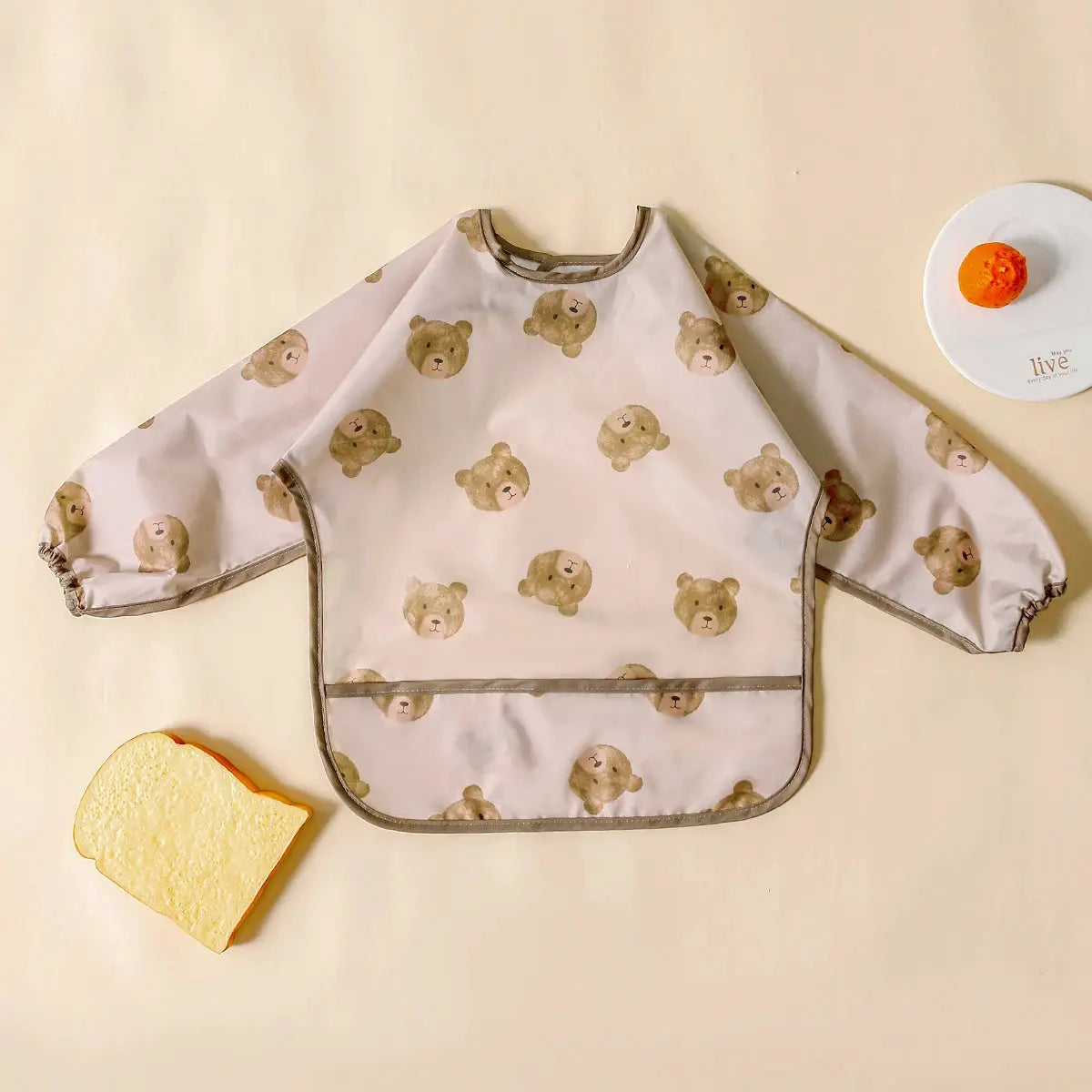 Elinfant Long Sleeve Waterproof Feeding Bibs For 1-3 Years Washable Burp Cloth Coverall Bibs Easy Clean