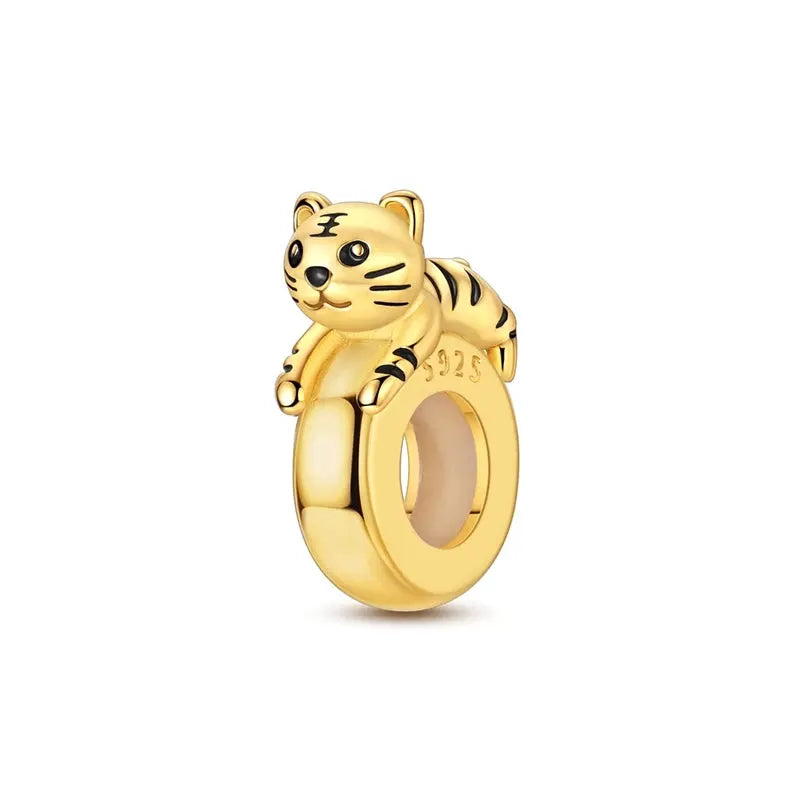 925 Sterling Silver Gold DIY Charms Beads Inlaid Zirconium Sun Leopard Pendants Fit Bracelet For DIY Jewelry Making