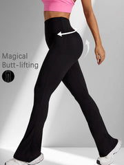 Simples Market women's high-waisted flare leggings in black with tummy-control and butt-lifting fit