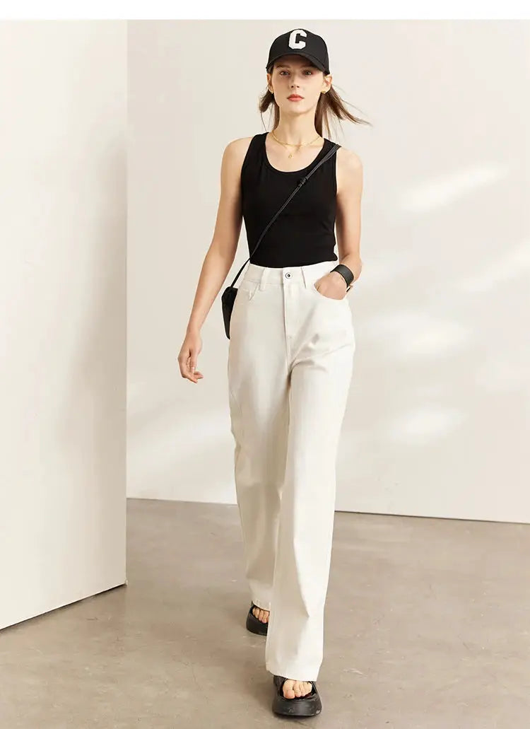 Amii Minimalism Vintage Denim Jeans Women Loose Wide Leg Autumn Pants