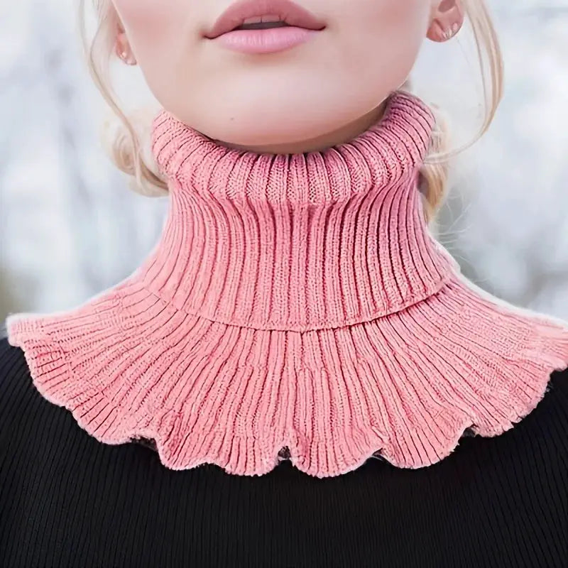 Aurora Line Black And White Knitted False Neck Scarf For Women Soft Thick Warm With Elegant Ruffle Edge