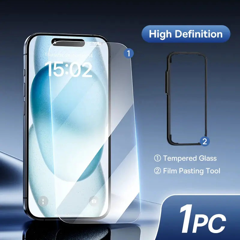 Tempered glass screen protector for iPhone Pro Max; clear edge anti-peeping film with paste tool, 2-piece kit