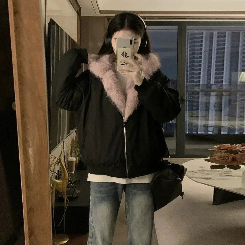 LuxeFur Double Sided Imitation Mink Fur Hooded Coat For Women With Plush Cotton Padding For Warmth