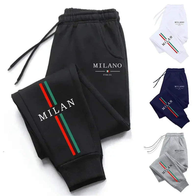 Men's Milano jogger pants with red-green stripe MILANO logo, available in black, white, navy and gray