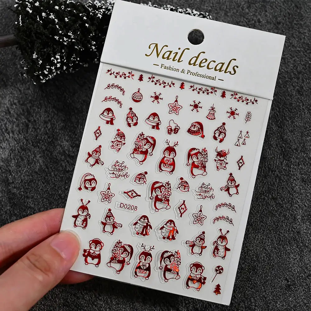 Simples Market winter Christmas nail decals sheet with red self-adhesive icons and ornaments