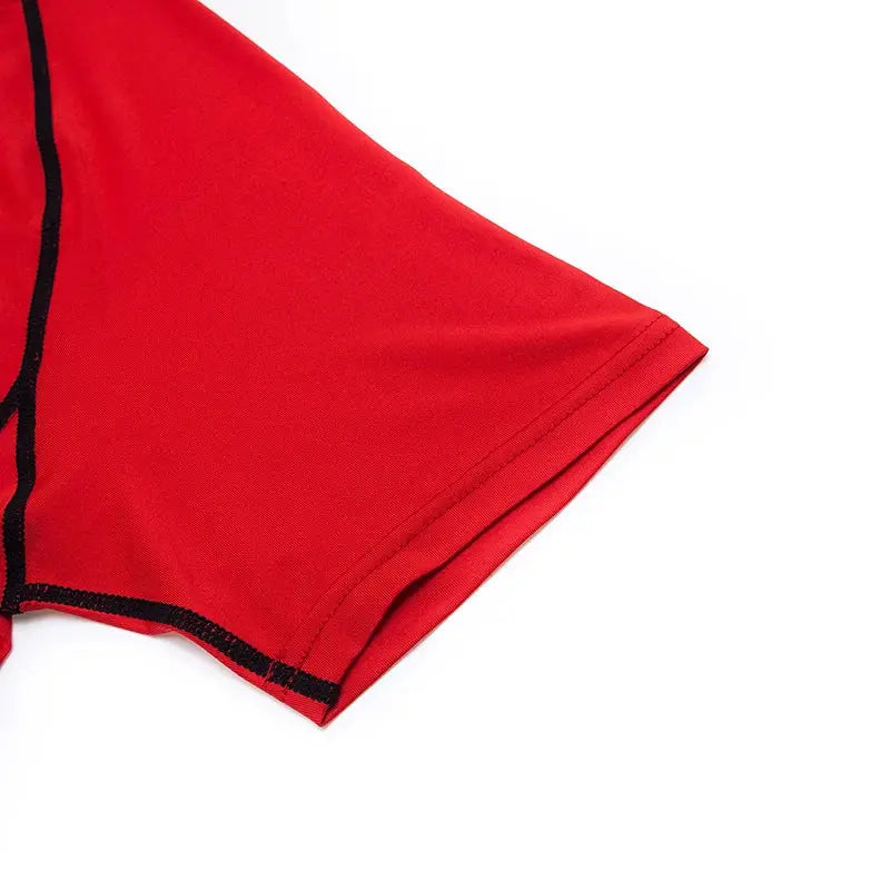 Men's running compression T-shirt red short sleeve with black trim, Simples Market.
