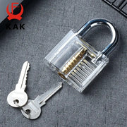 KAK transparent practice padlock with two keys, clear cutaway internals and metal shackle