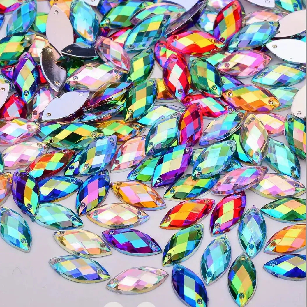 50 Horse Eye Hand Sewn Diamonds AB Series 6x12mm Double Hole Acrylic Water Diamonds For DIY Wedding Shoes