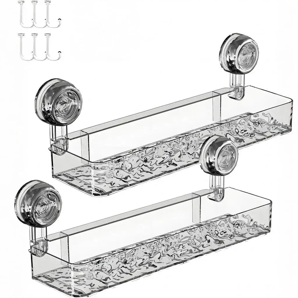 Simples Market corrugated suction cup storage shelf, two-tier glacier-patterned clear acrylic bathroom organizer