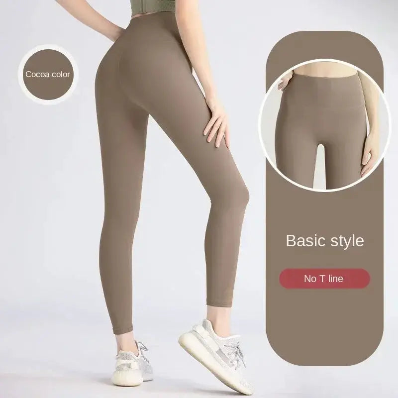 UPF50+ women yoga leggings, cocoa color, high-waist hips-lifting gym leggings by Simples Market