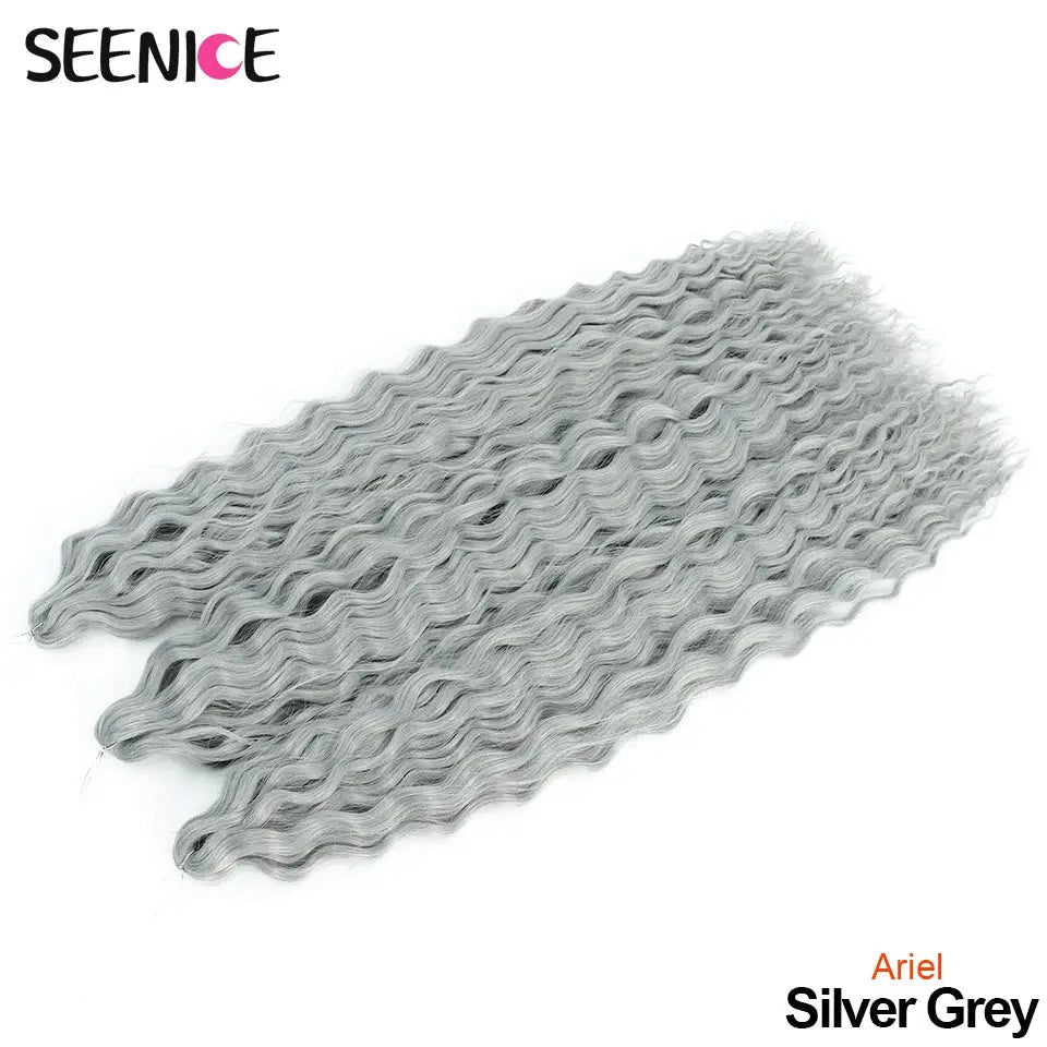 Ariel Curl Deep Twist Crochet Hair extensions in silver grey, 22-inch water-wave Afro curls by Simples Market
