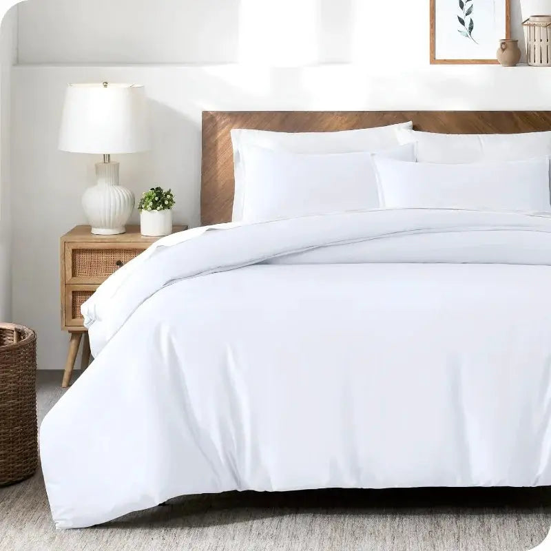 Simples Market 3pc Lyocell bamboo duvet cover set, white solid; pillowcases included