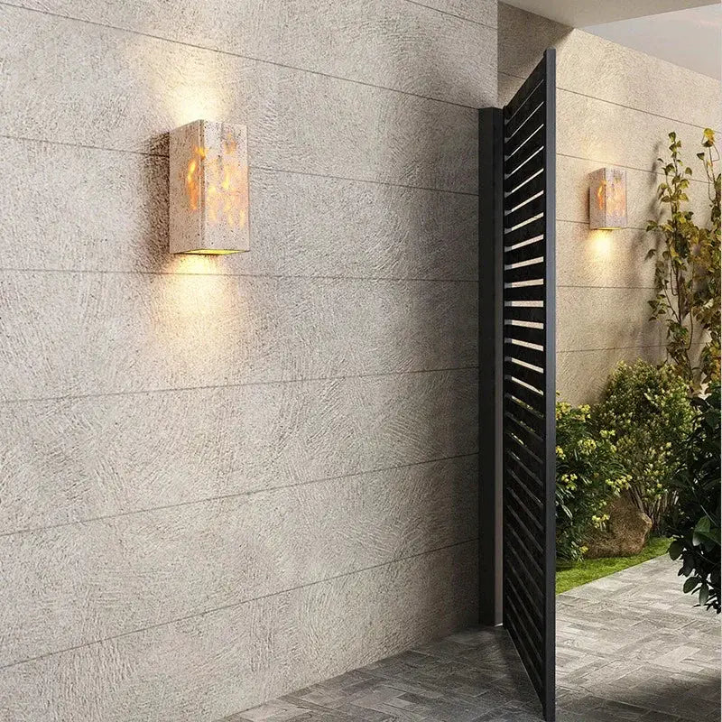 Wabi Sabi yellow marble wall lamp LED travertine wall light for bedroom or living room, 2-pack