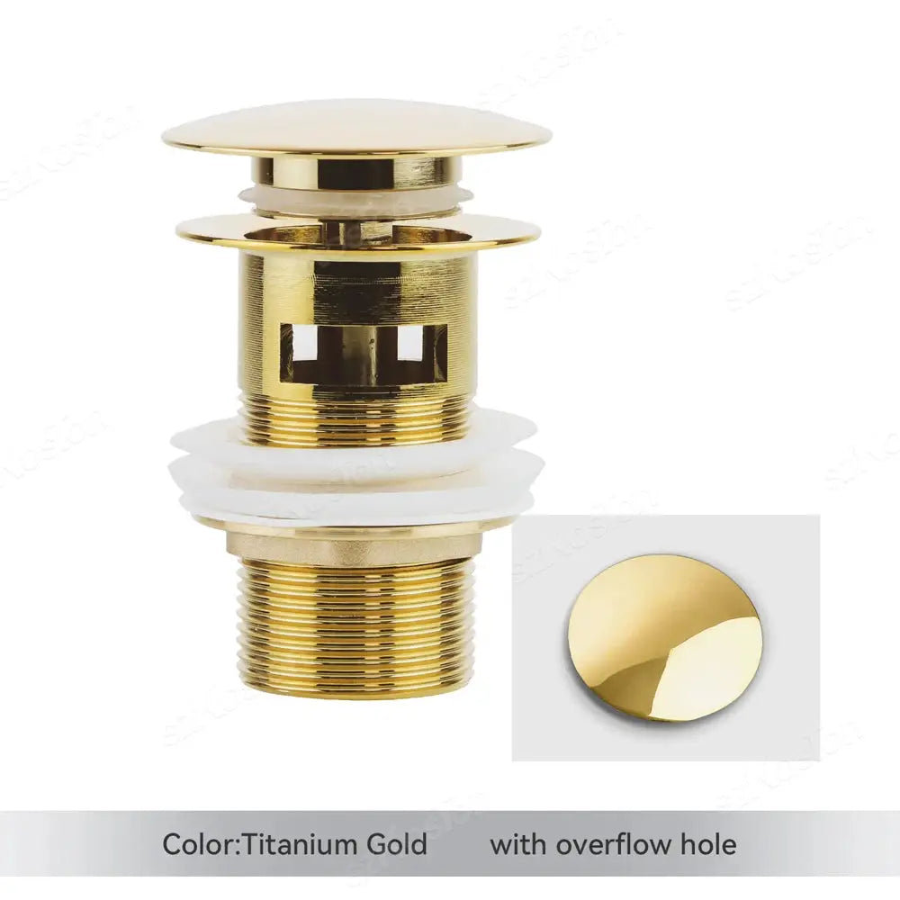 Gold titanium pop-up sink drain plug with overflow hole by Simples Market for bathroom washbasin
