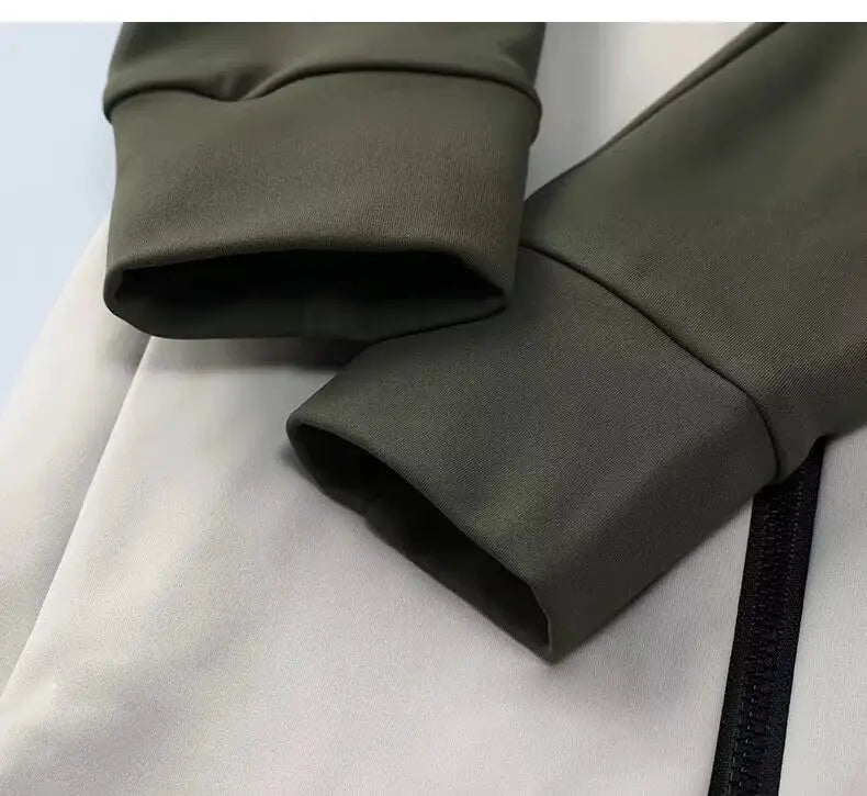 INBIKE men's winter cycling jacket and bib pants set, olive green cuffs on light gray fabric with zipper