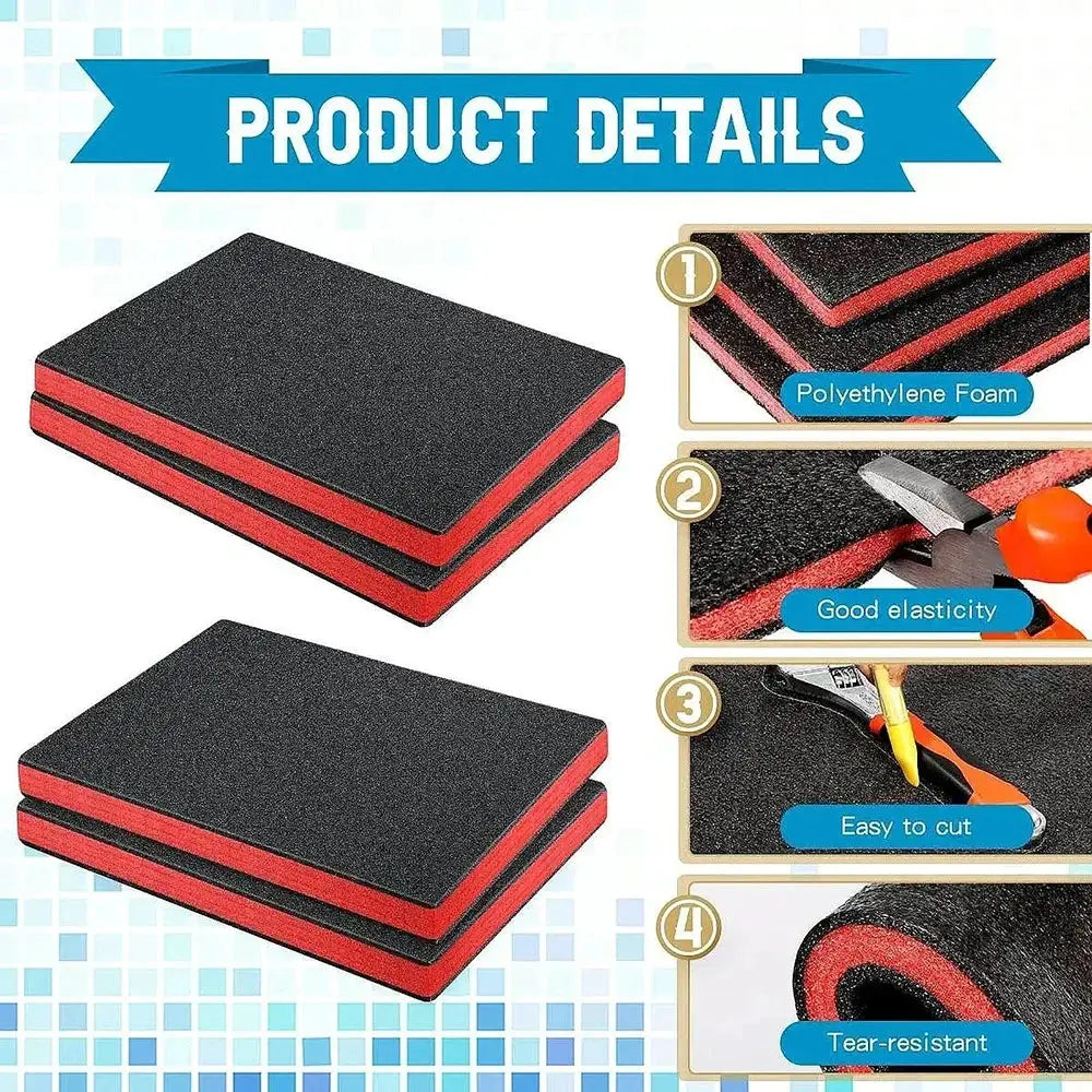 Simples Market 4Pcs tool box foam inserts; black foam with red core for tool boxes and camera cases