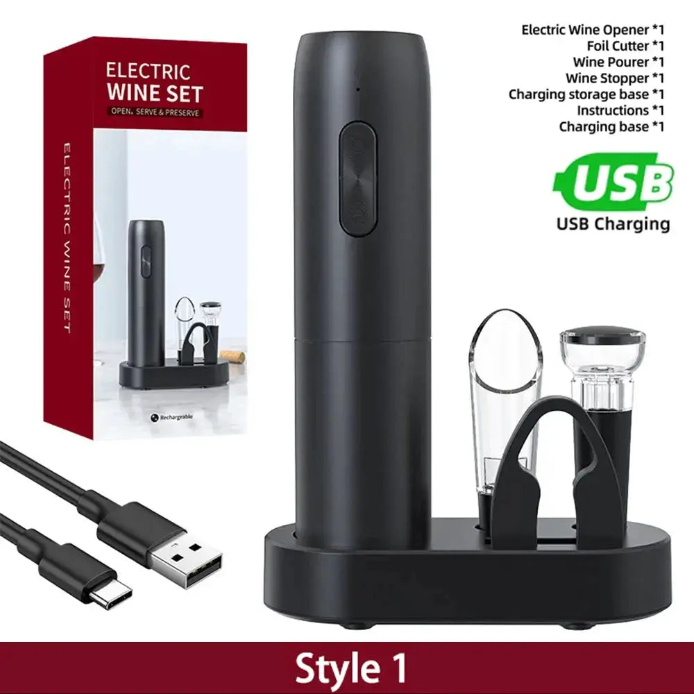 Electric Wine Bottle Opener Automatic Corkscrew Rechargeable With Charging Base For Red Wine Kitchen Accessories