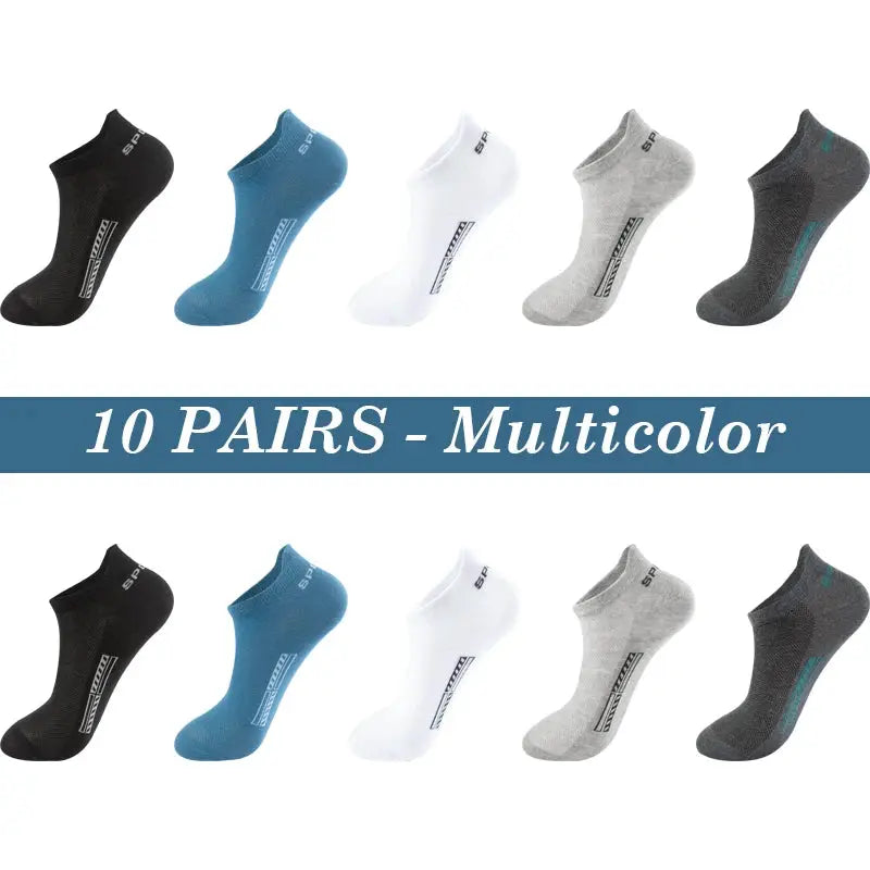Men's Cotton Ankle Socks 10 Pairs Breathable Mesh Sports Everyday Casual Athletic Thin Cut Plus Size 39-48