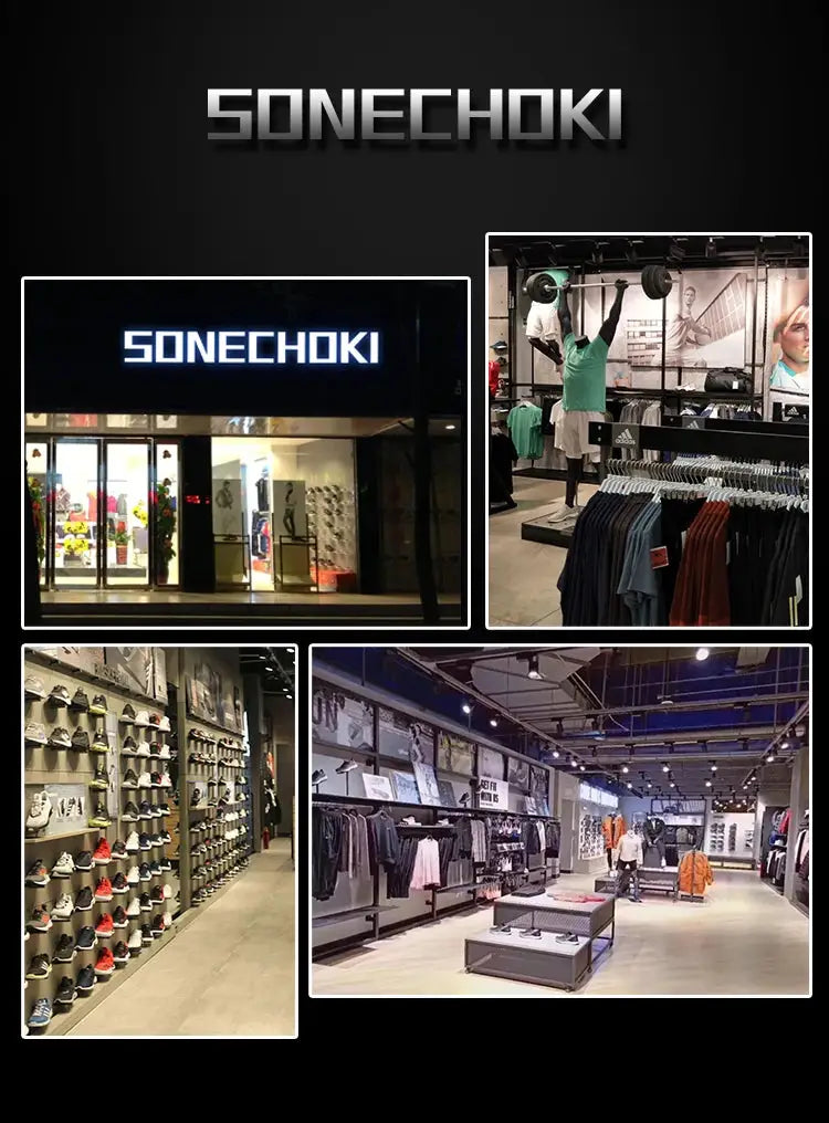 Compression tank top men's gym shirt brand SONECHOKI store storefront collage of apparel