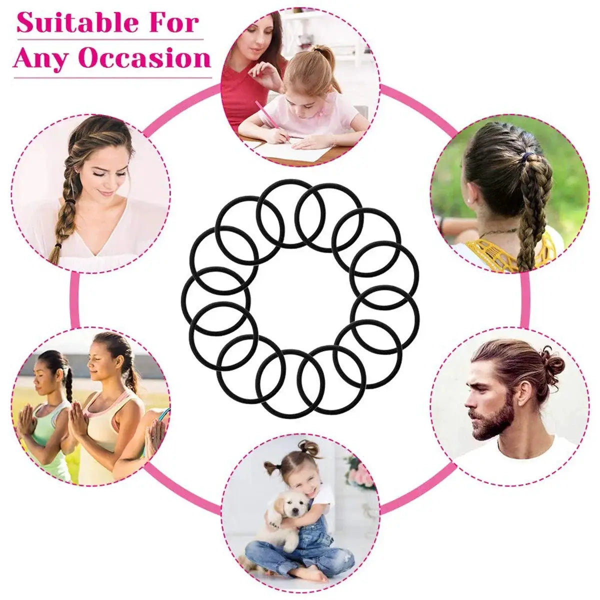 FlexiHair Small Black Hair Ties 98 to 200 Pack Durable Elastic Ponytail Holders for Women Girls Babies