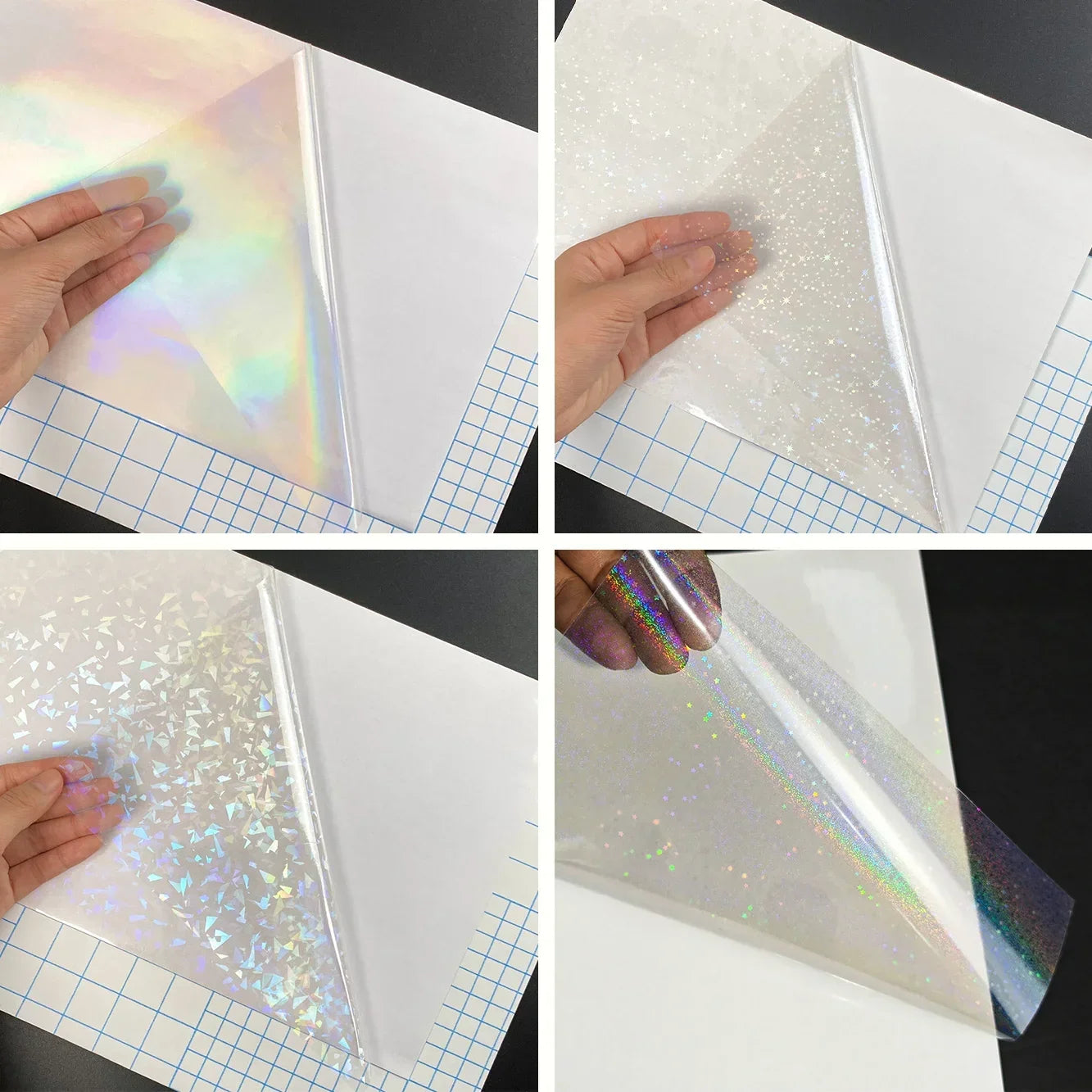 Laminating film sheets, Simples Market 50-pack, waterproof cold self-adhesive, 4.1x2.9in with holographic patterns