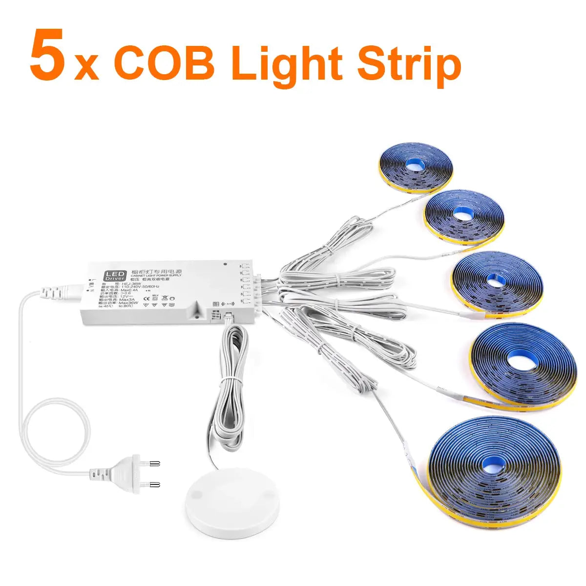 5x COB LED light strip kit by Simples Market with touch sensor and dimmable driver