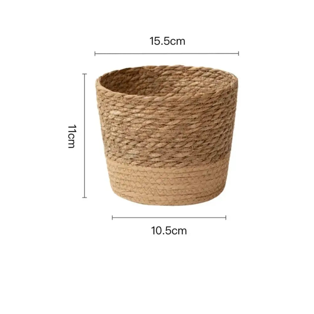 Natural brown hand-woven rattan flower pot with removable legs planter, 15.5 cm top, 11 cm tall