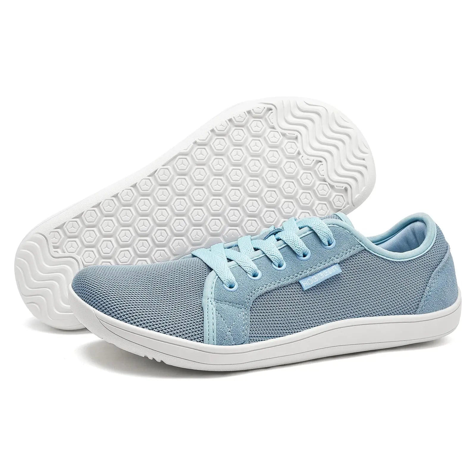 HOBIBEAR unisex barefoot sneakers pair in light blue mesh with a white sole