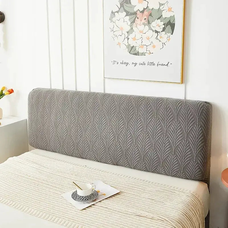 Gray jacquard headboard slipcover with leaf pattern; elastic bed backrest cover