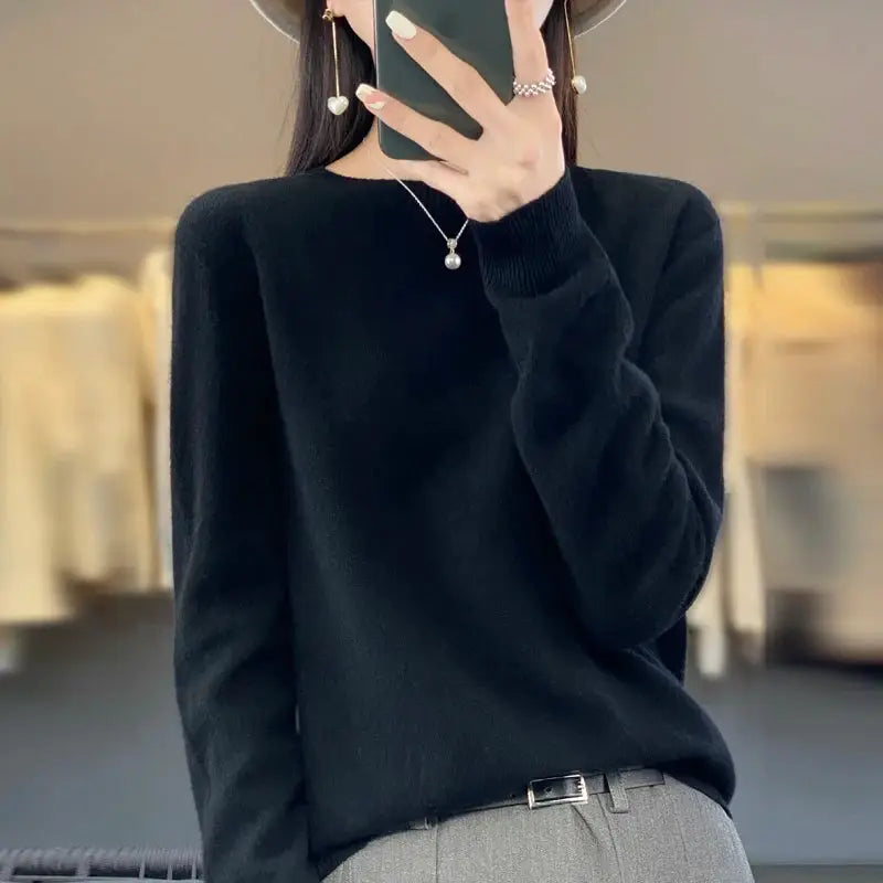 Aurora Merino O Neck Sweater For Women 100 Percent Extrafine Australian Merino Wool Lightweight Warmth