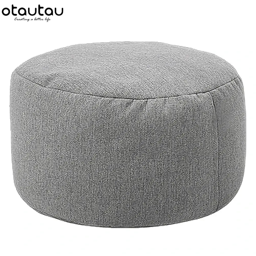 OTAUTAU linen bean bag chair with filling, round grey pouf.
