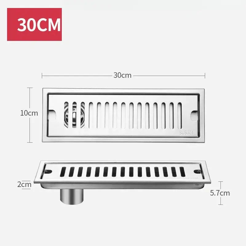 Simples Market stainless steel floor drain, 30cm long, rectangular SUS304 anti-odor shower drain.