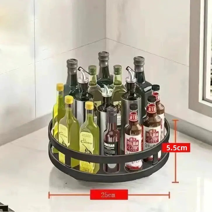 Simples Market round 360° rotating storage rack, black metal countertop organizer for spices and bottles