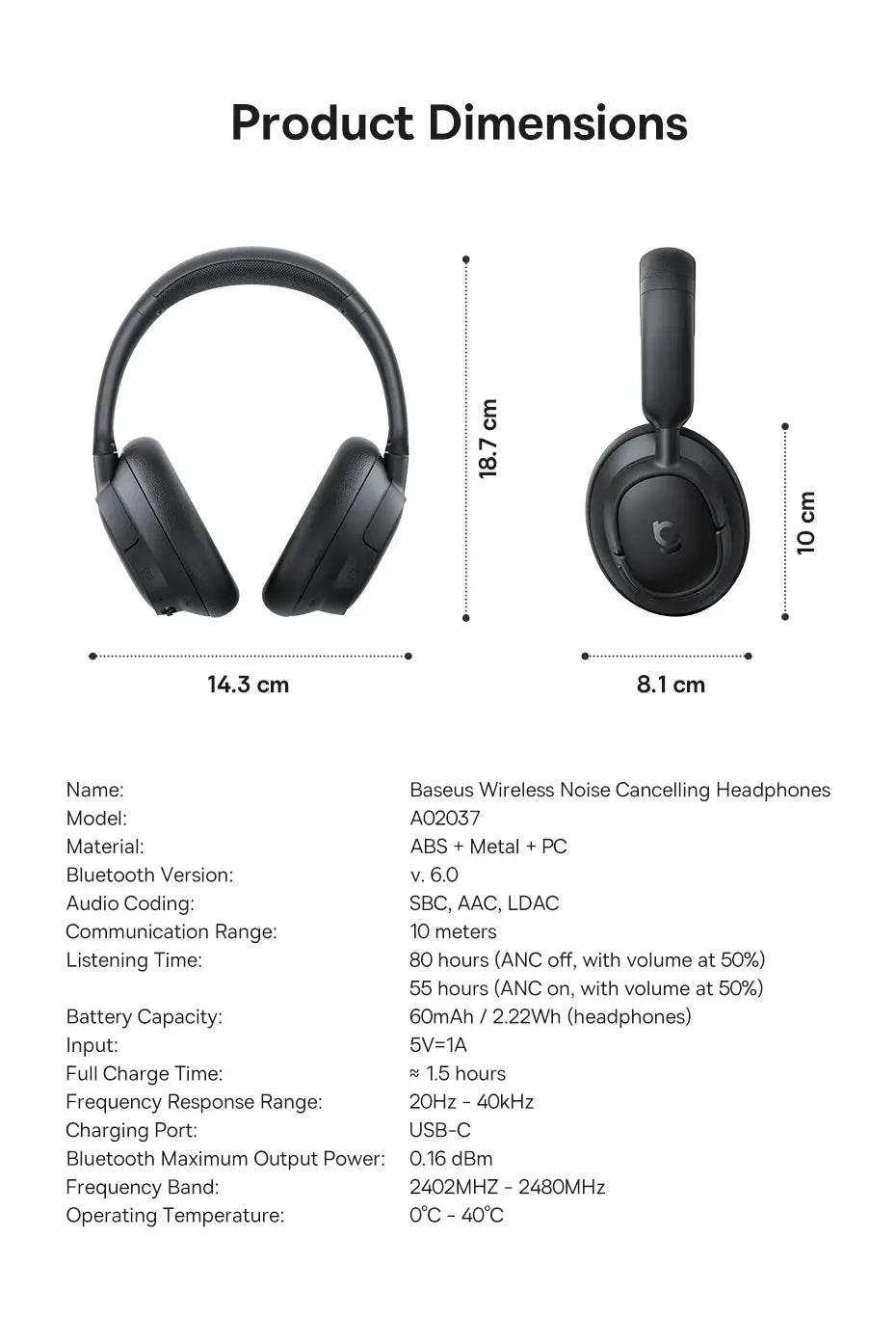 Baseus Bass EH10 NC wireless over-ear headphones in black