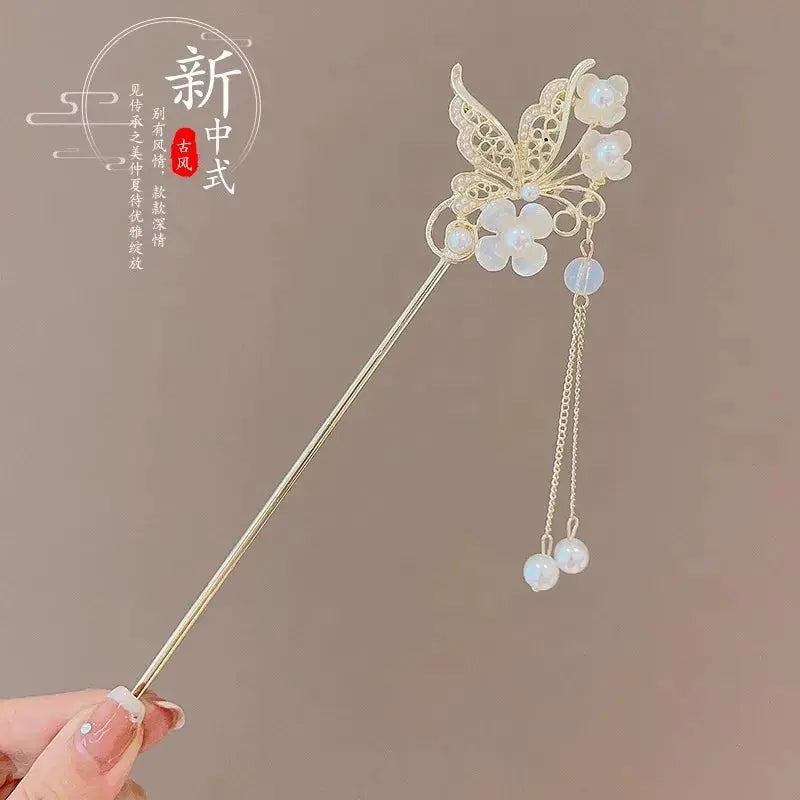 Elegant Chinese Style Romantic Enameled Flower Tassel Hair Clip Alloy Jewelry Hairpin For Women Fashion Accessory